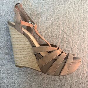 Jessica Simpson Taupe Strappy Espadrille Wedge Sandals